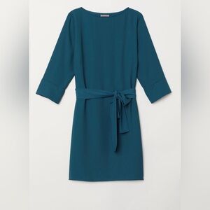 H&M Women’s dark teal satin cocktail party dress knee length Sz 8